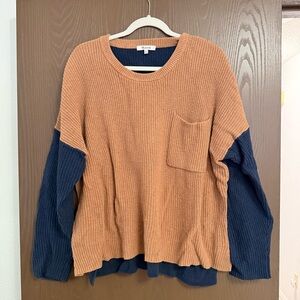 Madewell Tan and Navy Colorblock Sweater